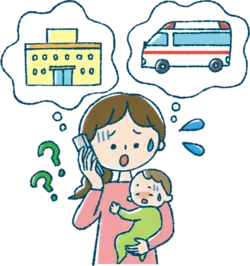 発熱で困っている母親のイラスト